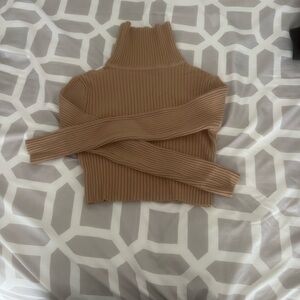 Love Tree Ribbed Cowl Neck Sweater - Brown